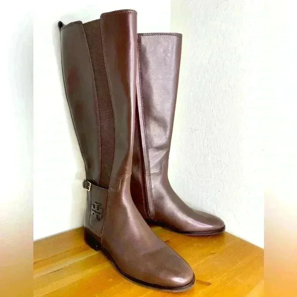 NEW Tory Burch Wyatt Leather Riding Boot in Chocolate Women’s Size 7M